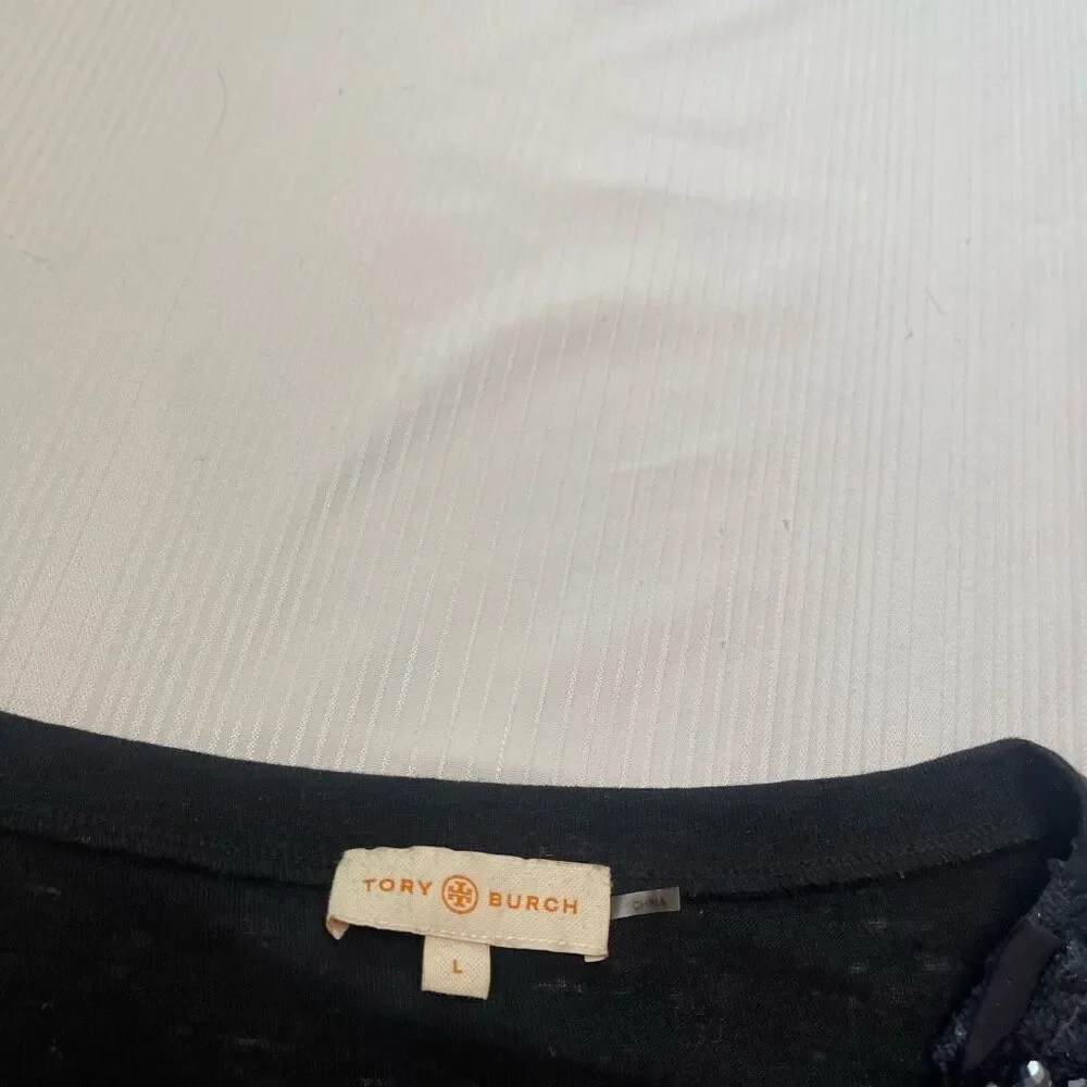 Tory Burch Black Blue Marcella Linen Top Size Large